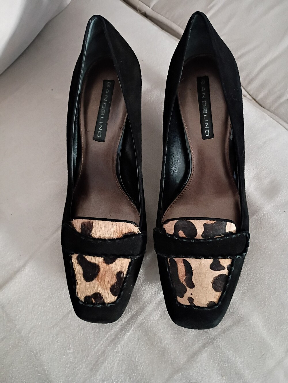 Bandolino Black Suede Loafers with Leopard Accent